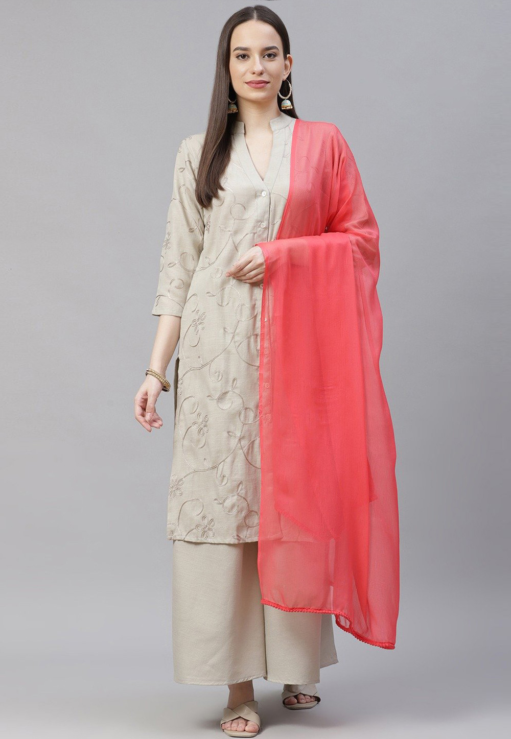 Beige Cotton Palazzo Suit 232769