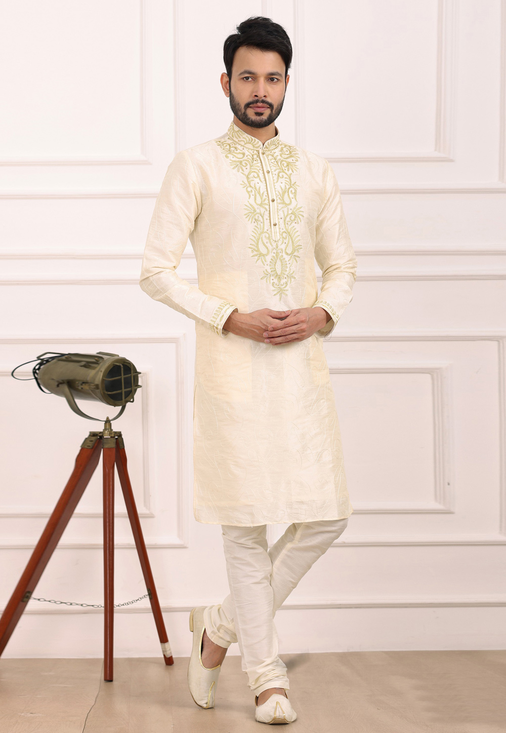Cream Art Silk Kurta Pajama 275734
