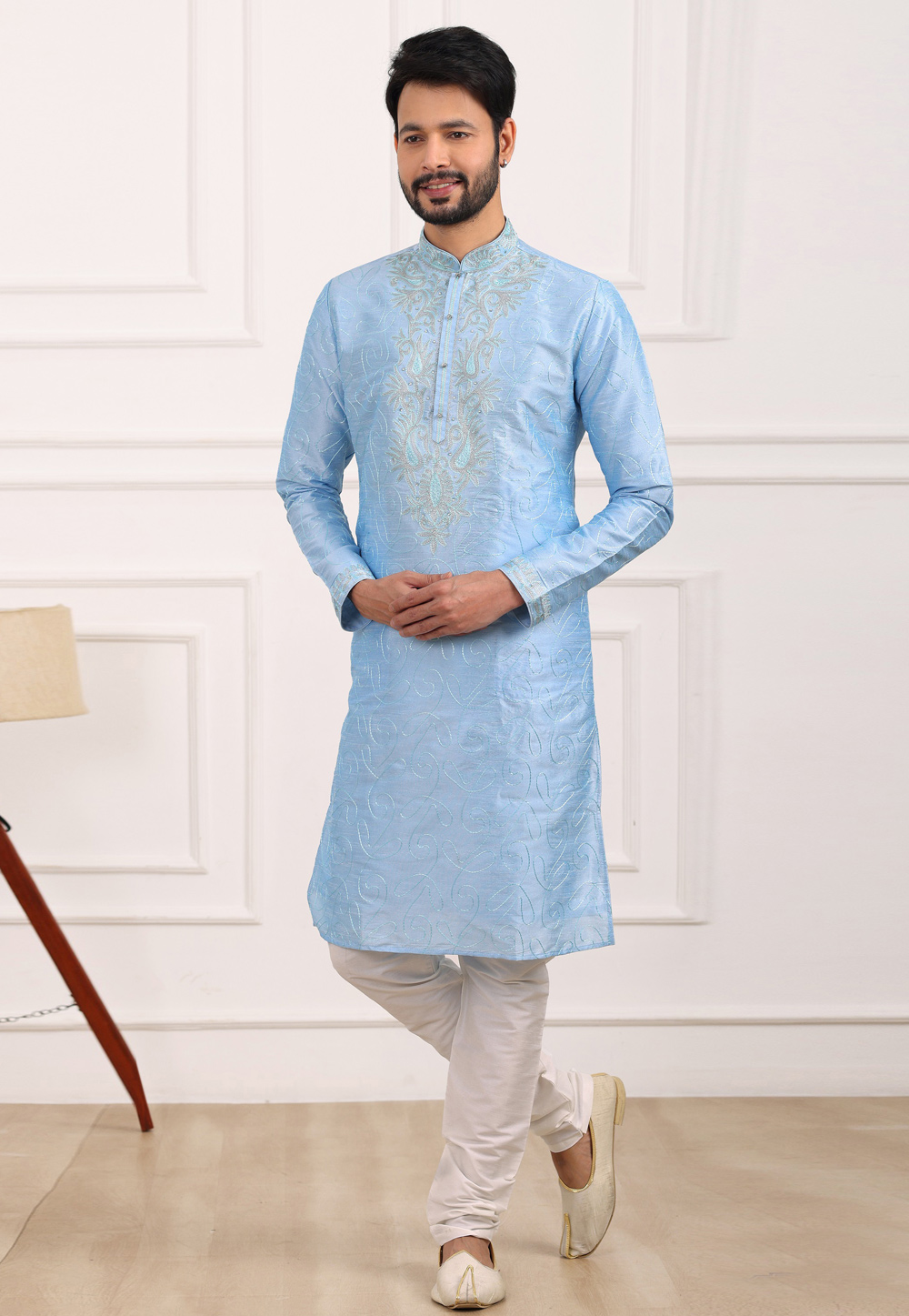 Sky Blue Art Silk Kurta Pajama 275736