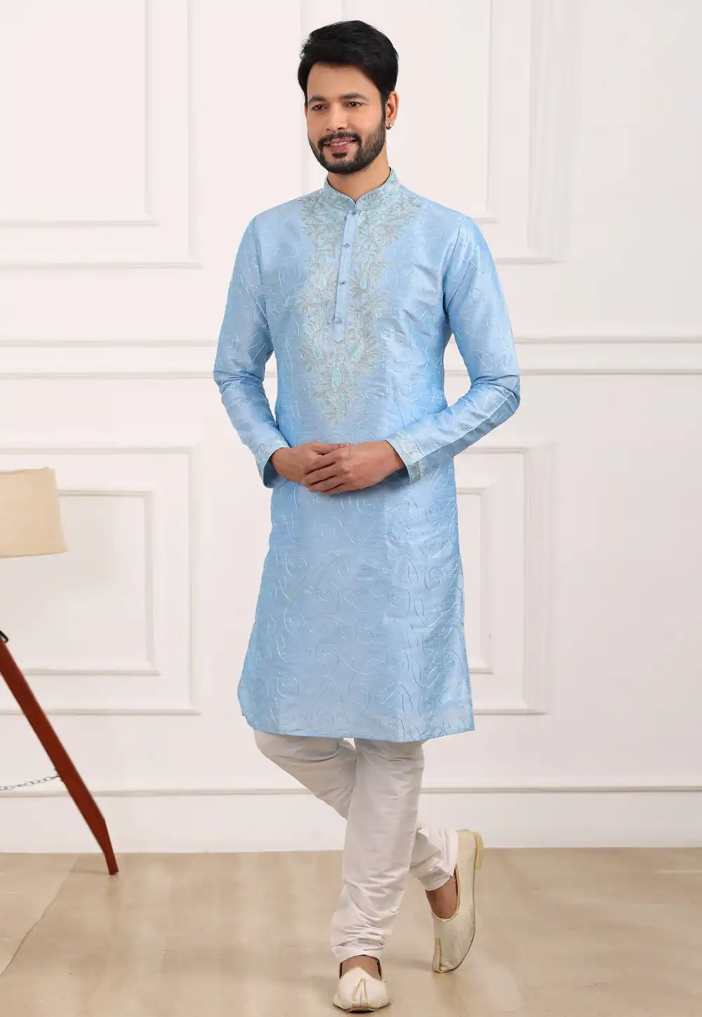 Sky Blue Art Silk Kurta Pajama 275736