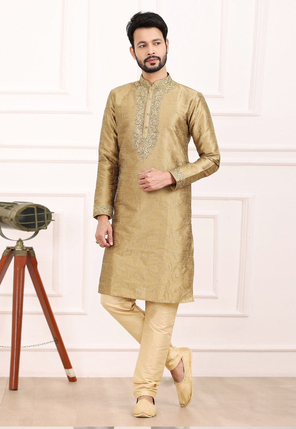 Beige Art Silk Kurta Pajama 275737