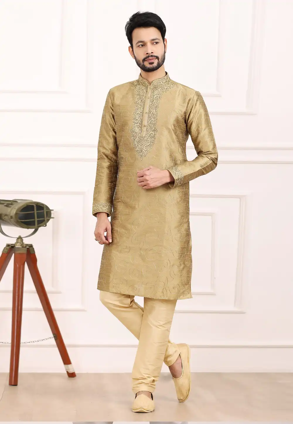Beige Art Silk Kurta Pajama 275737