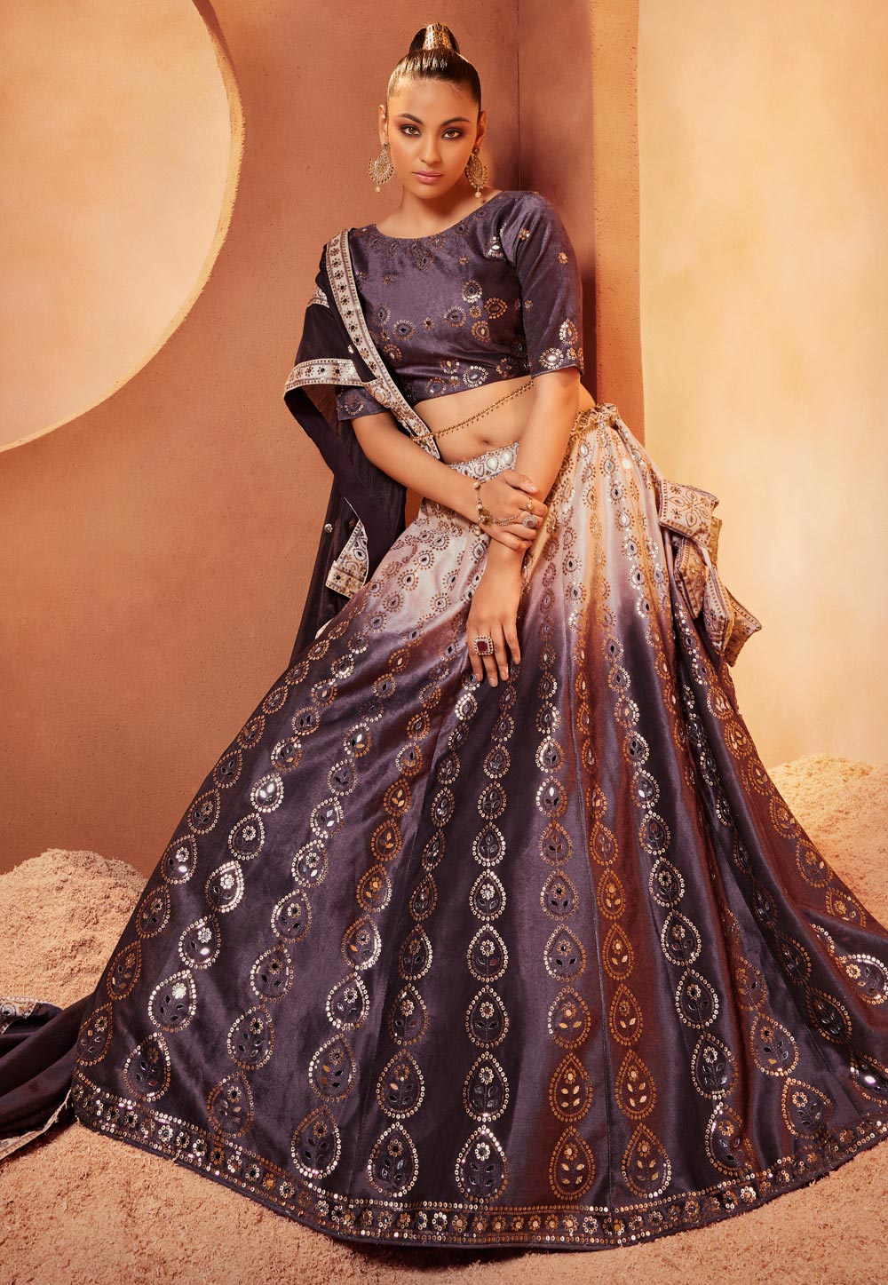 Purple Velvet Circular Lehenga Choli 256777