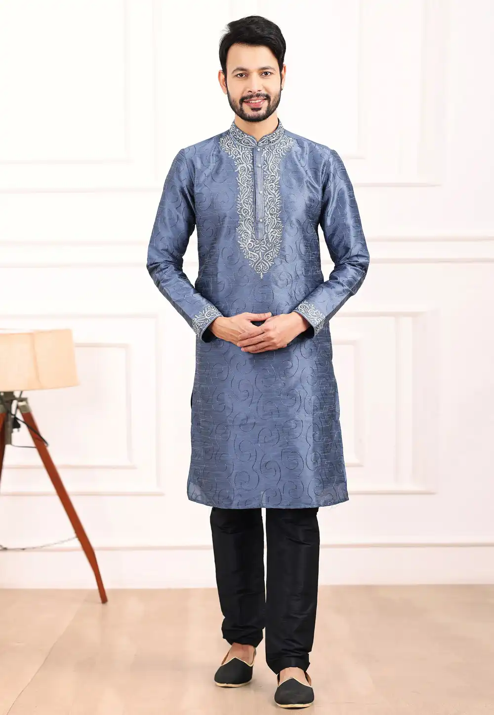 Light Blue Art Silk Kurta Pajama 275738