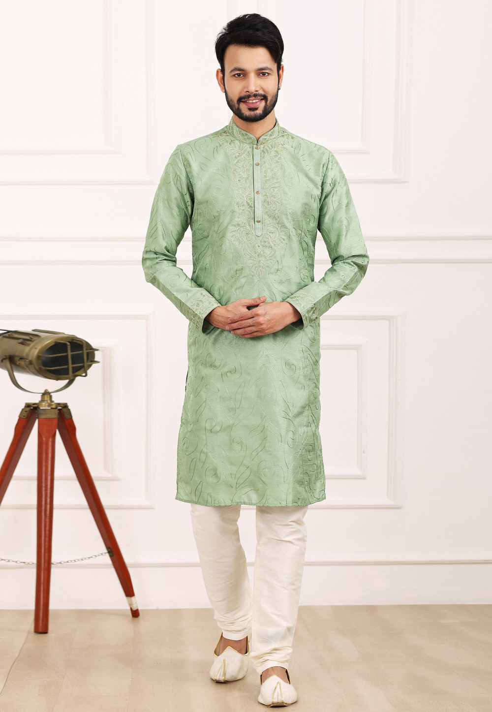 Pista Green Art Silk Kurta Pajama 275740