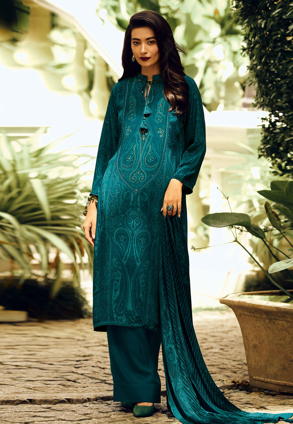 Teal Pashmina Pakistani Suit 277610