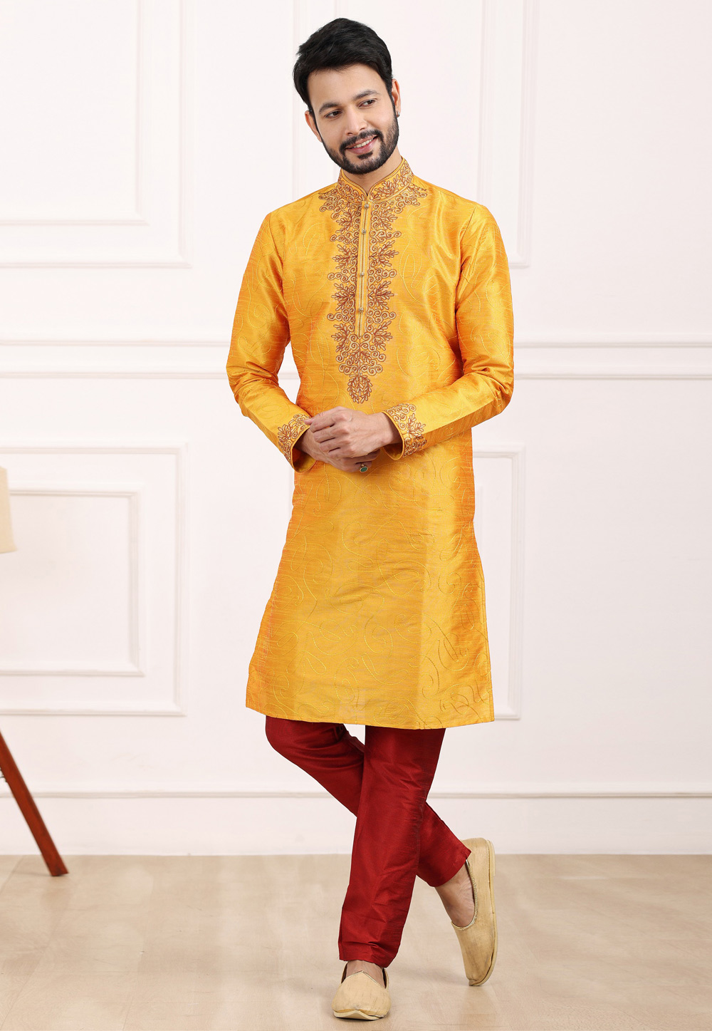 Orange Art Silk Kurta Pajama 275744