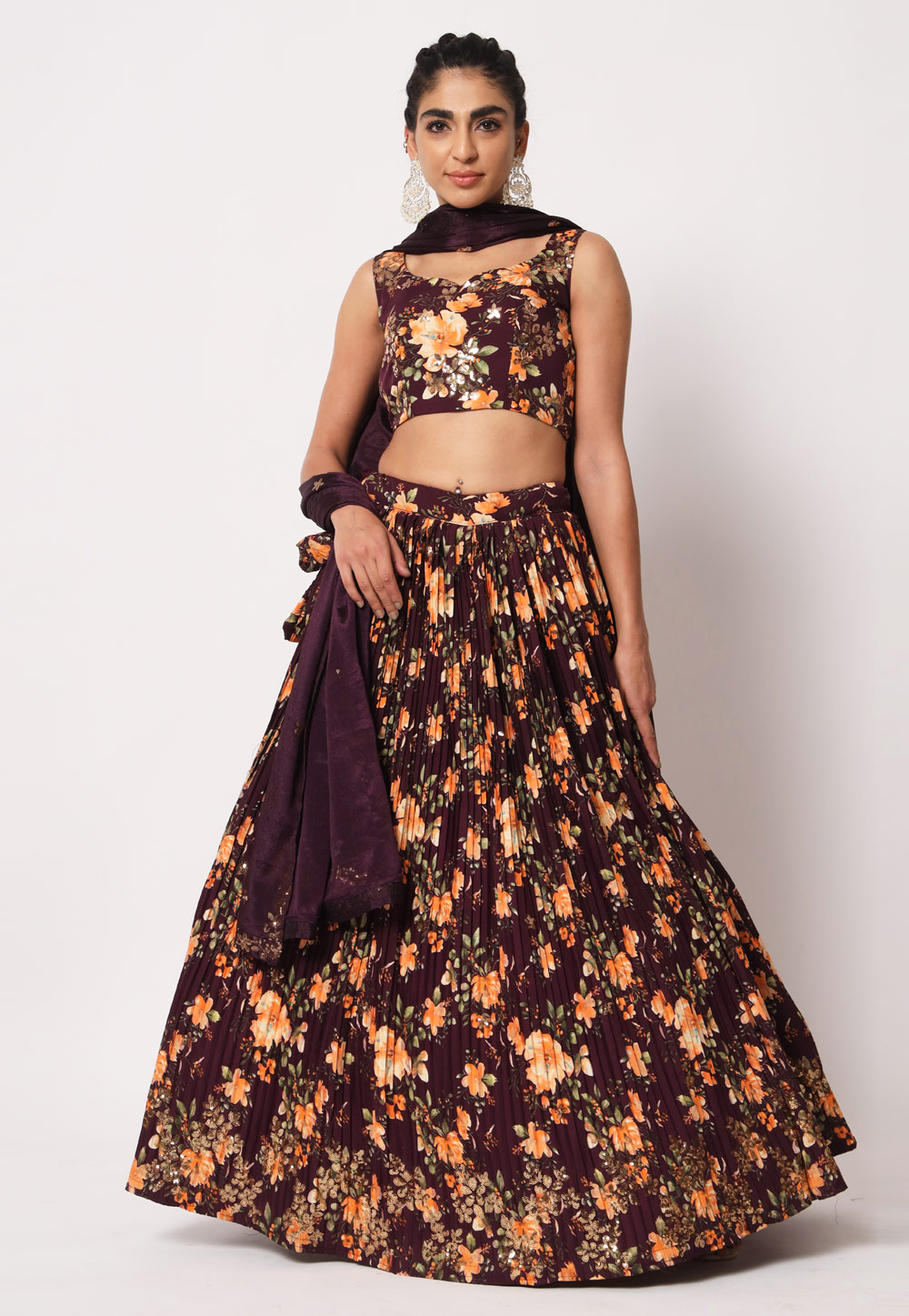 Wine Art Silk Floral Lehenga Choli 259664