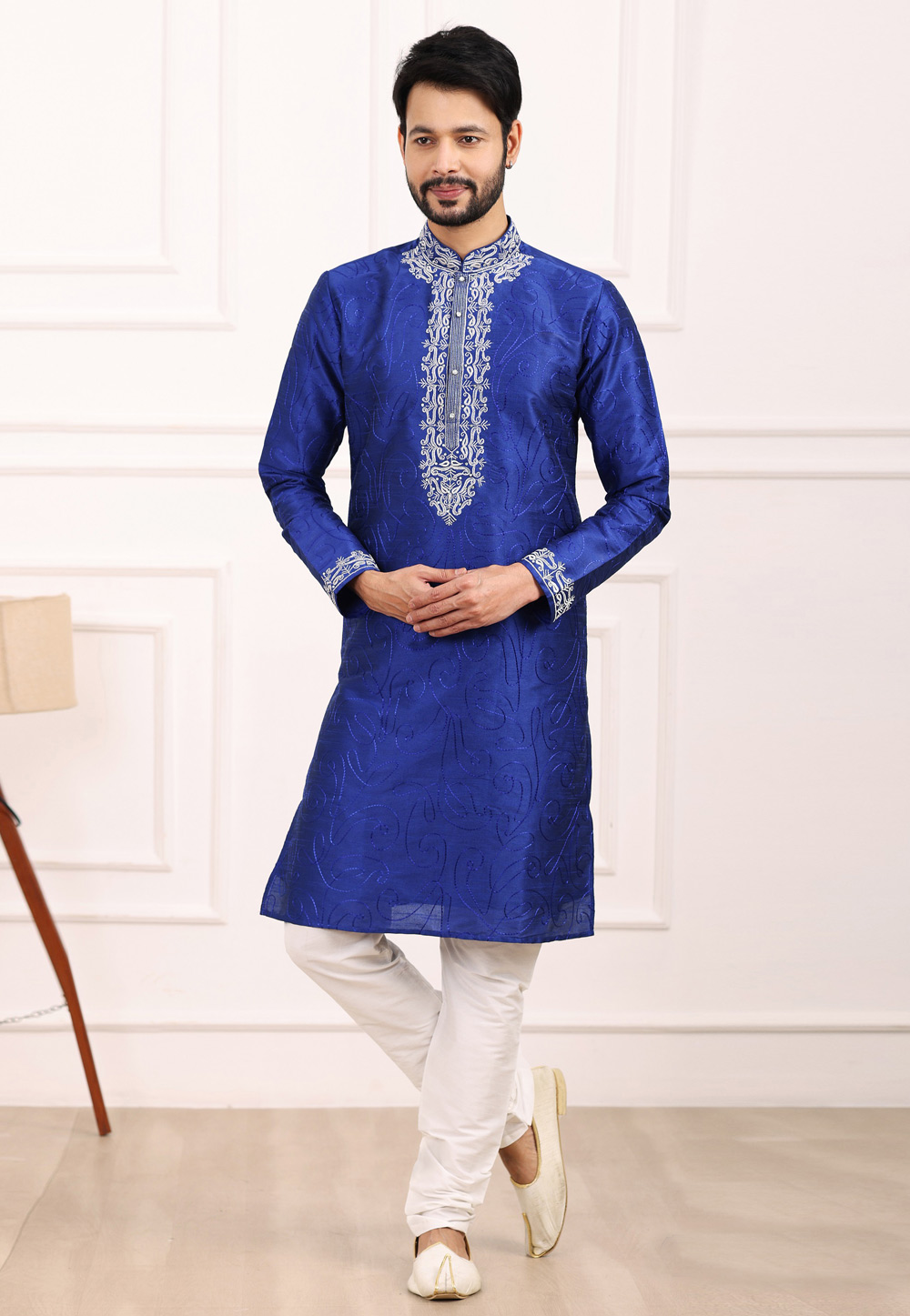 Blue Art Silk Kurta Pajama 275746