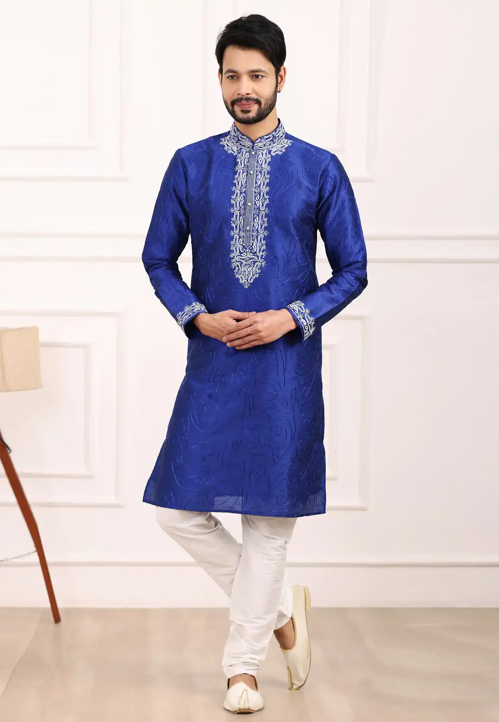 Blue Art Silk Kurta Pajama 275746