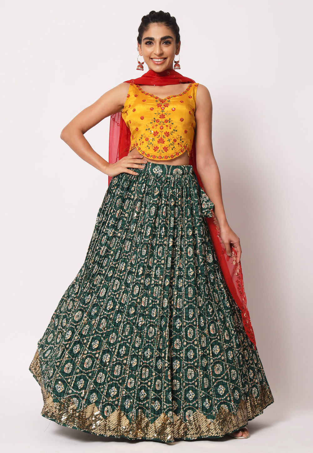 Green Art Silk A Line Lehenga Choli 259665