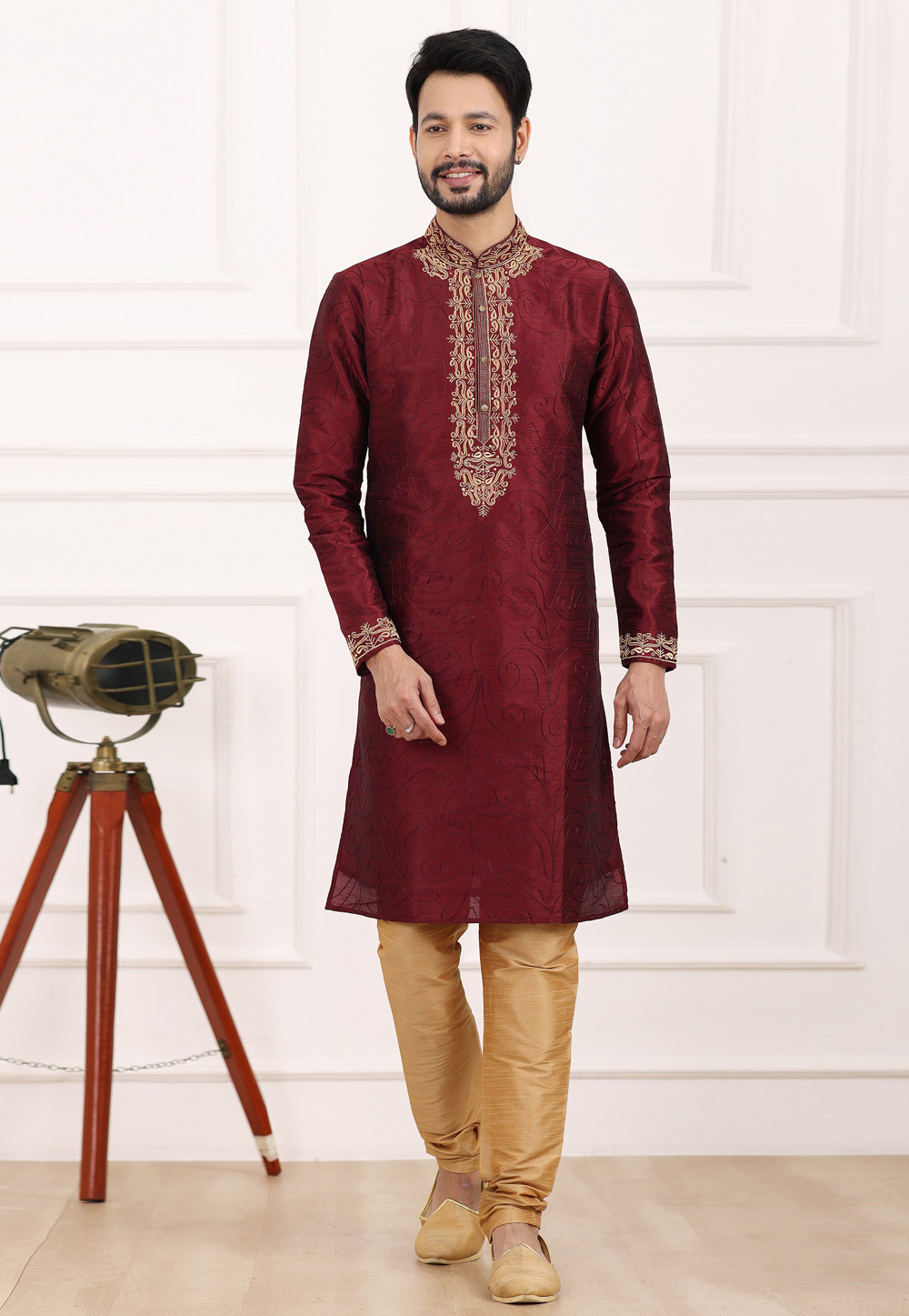 Maroon Art Silk Kurta Pajama 275748