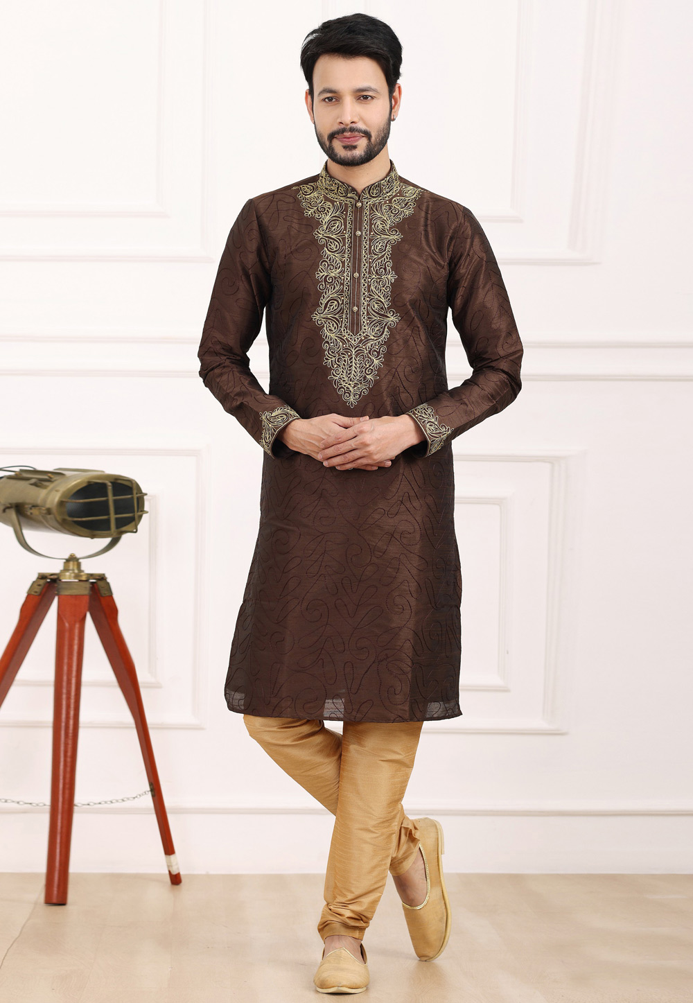 Brown Art Silk Kurta Pajama 275749