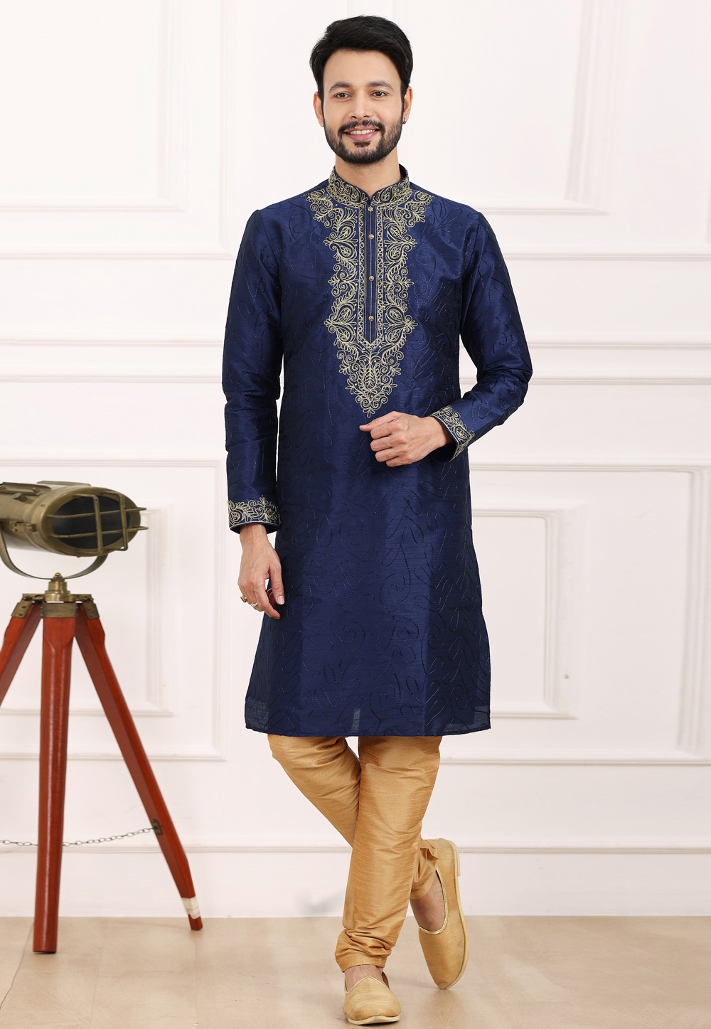 Navy Blue Art Silk Kurta Pajama 275750