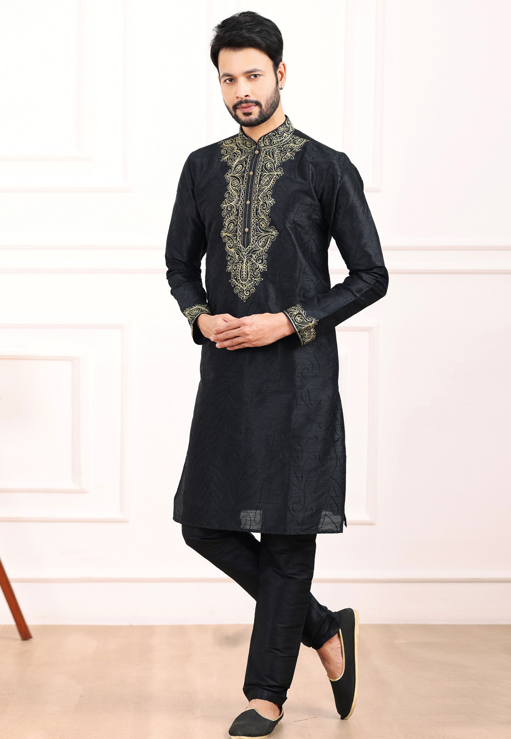 Black Art Silk Kurta Pajama 275751