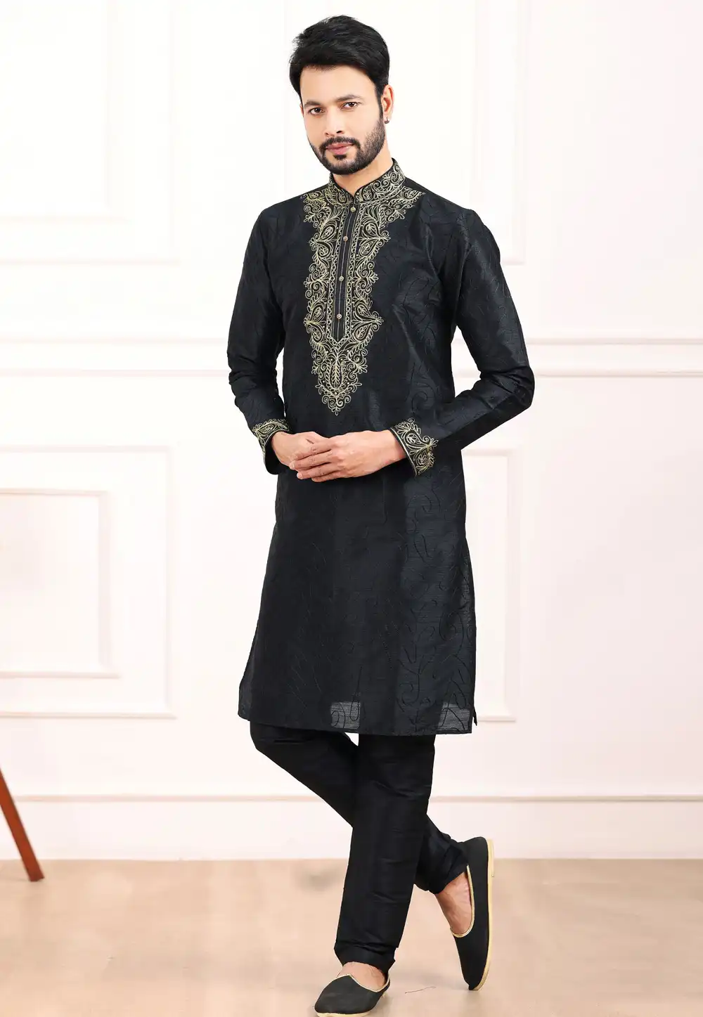 Black Art Silk Kurta Pajama 275751
