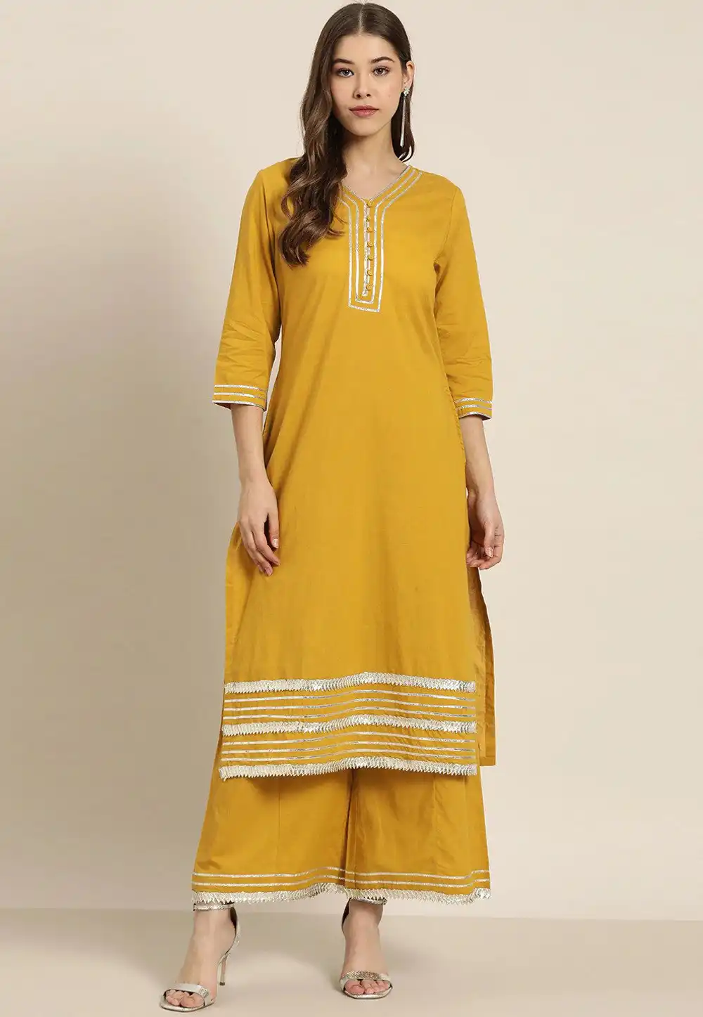 Mustard Rayon Kurta Set With Palazzo 232106