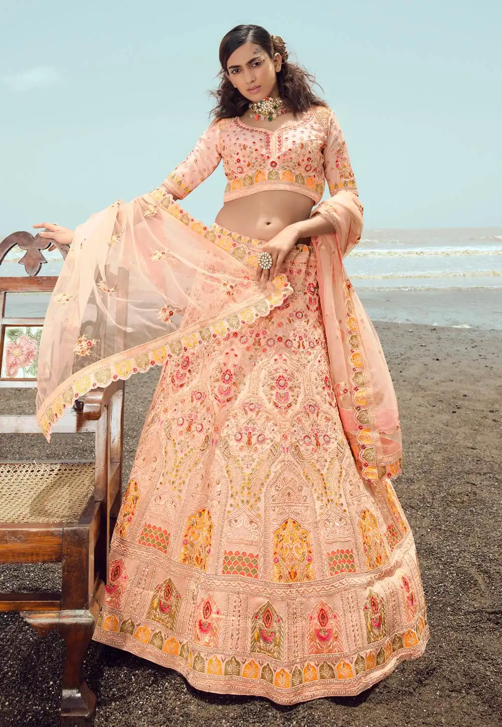 Peach Georgette A Line Lehenga Choli 248942