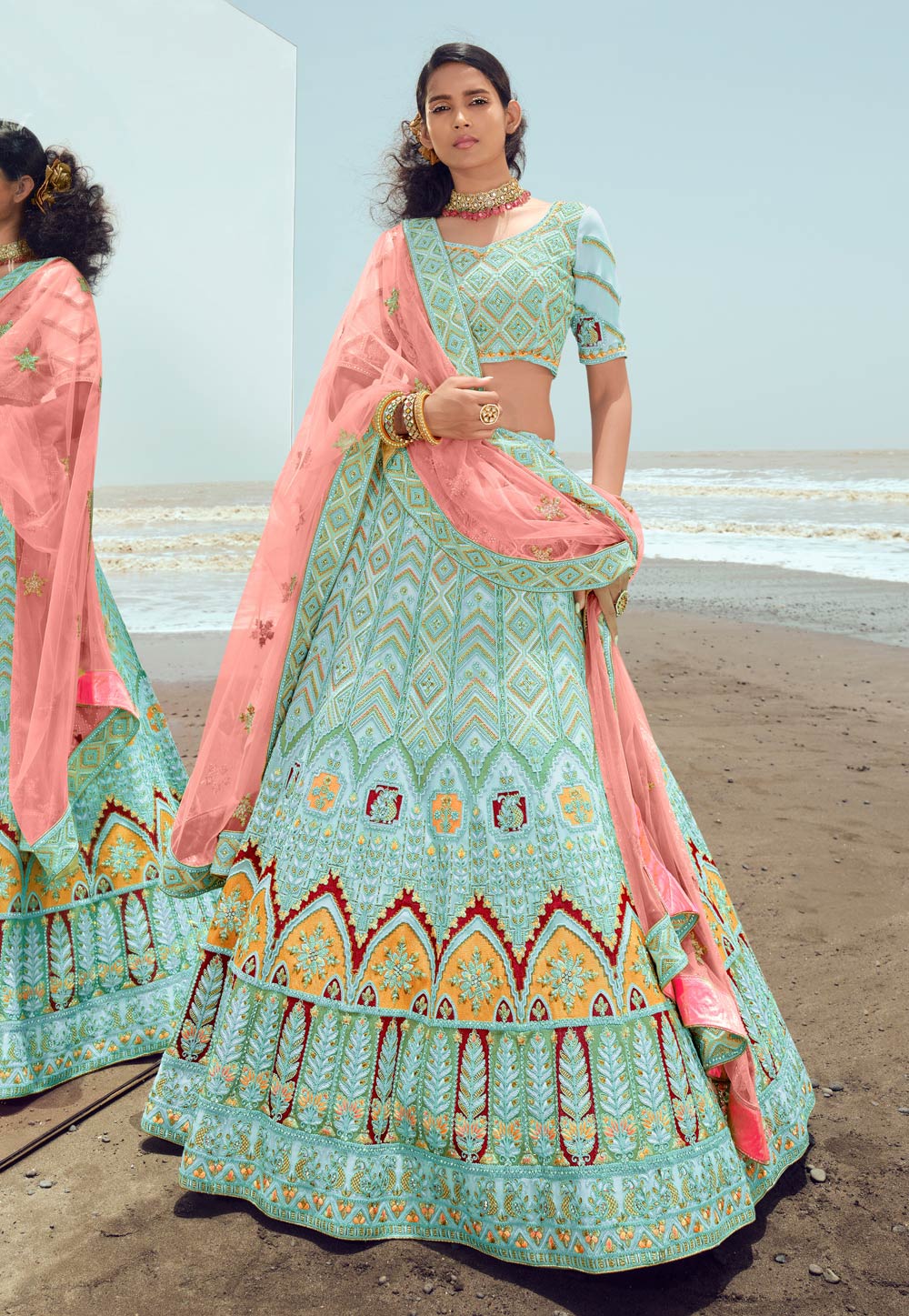 Turquoise Georgette A Line Lehenga Choli 248950