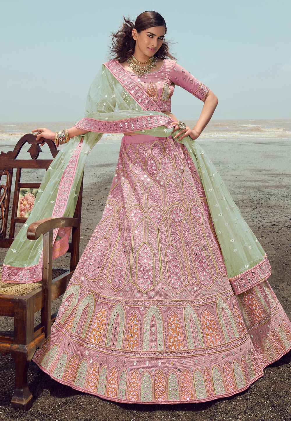 Pink Organza A Line Lehenga Choli 248953