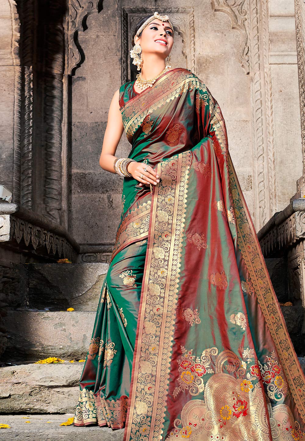 Sea Green Banarasi Silk Festival Wear Saree 172100