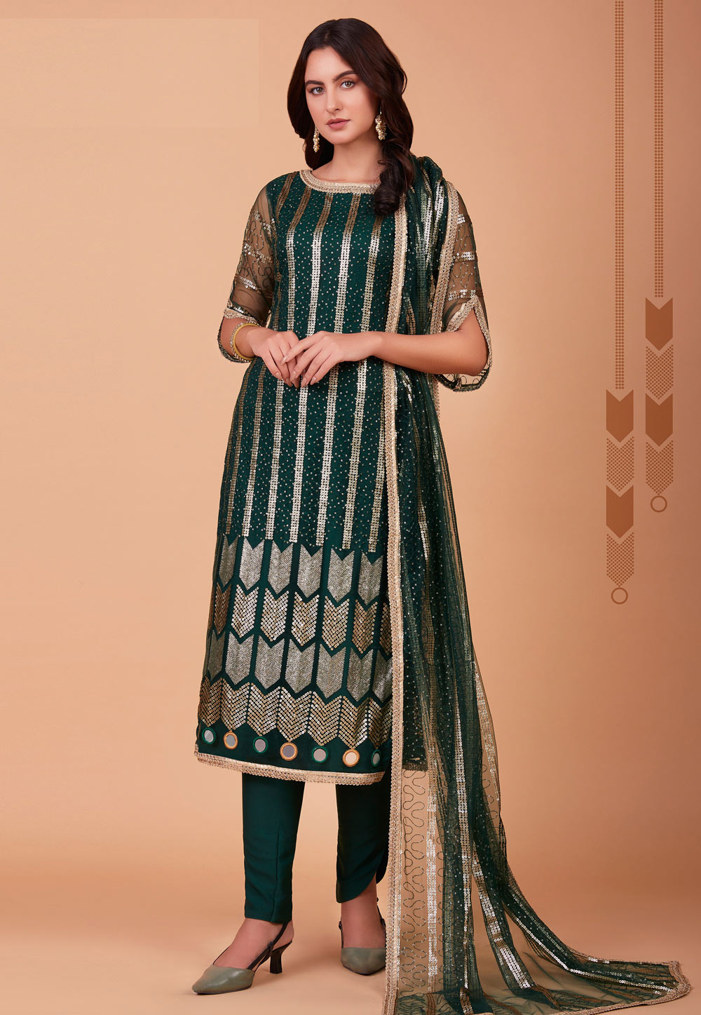 Green Net Pant Style Suit 257763