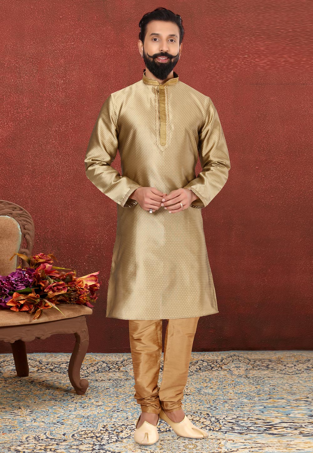 Golden Art Silk Kurta Pajama 240436