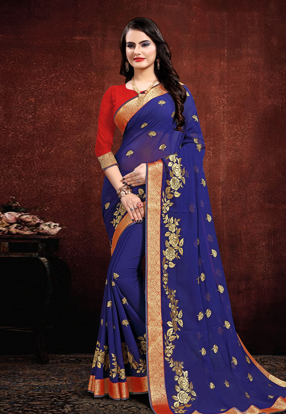 Blue Georgette Festival Wear Saree 205676