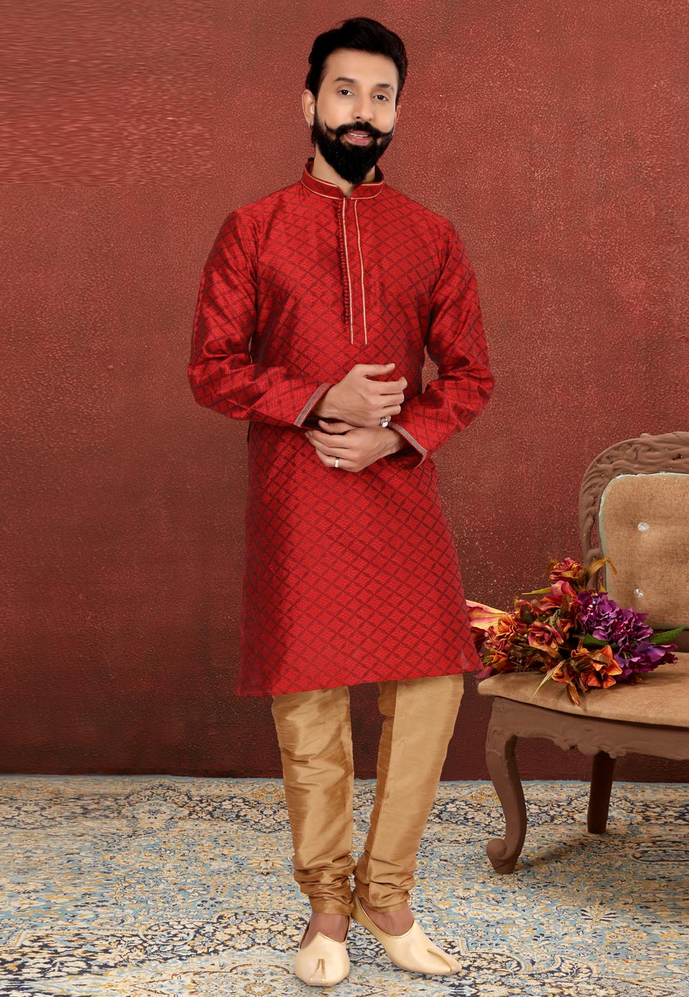 Maroon Art Silk Kurta Pajama 240438