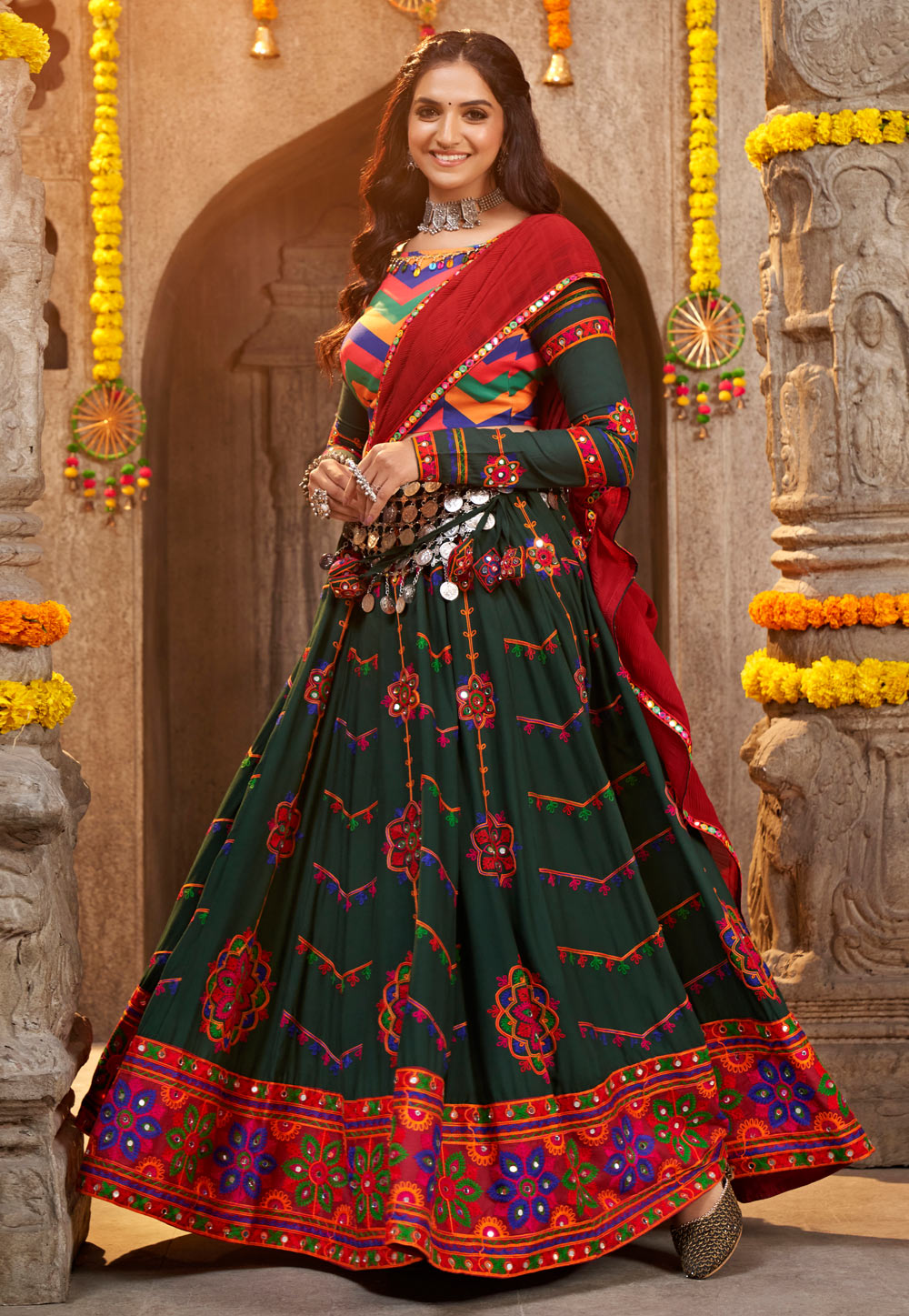 Green Viscose Rayon Navratri Chaniya Choli 268875
