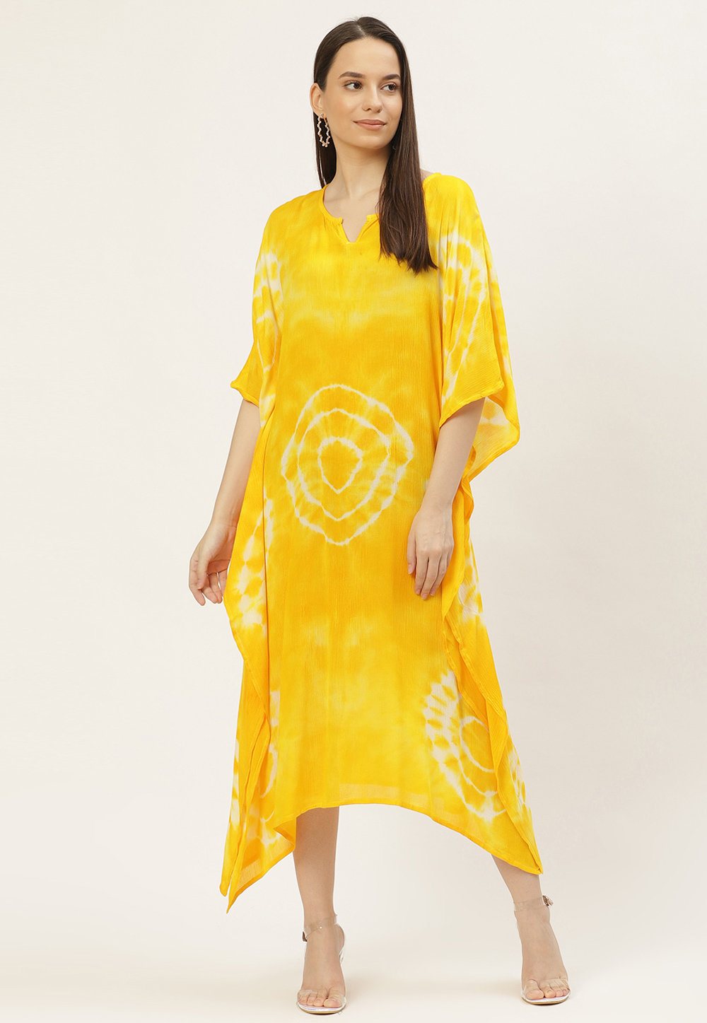 Yellow Crepe Islamic Kaftan Kurti 233697
