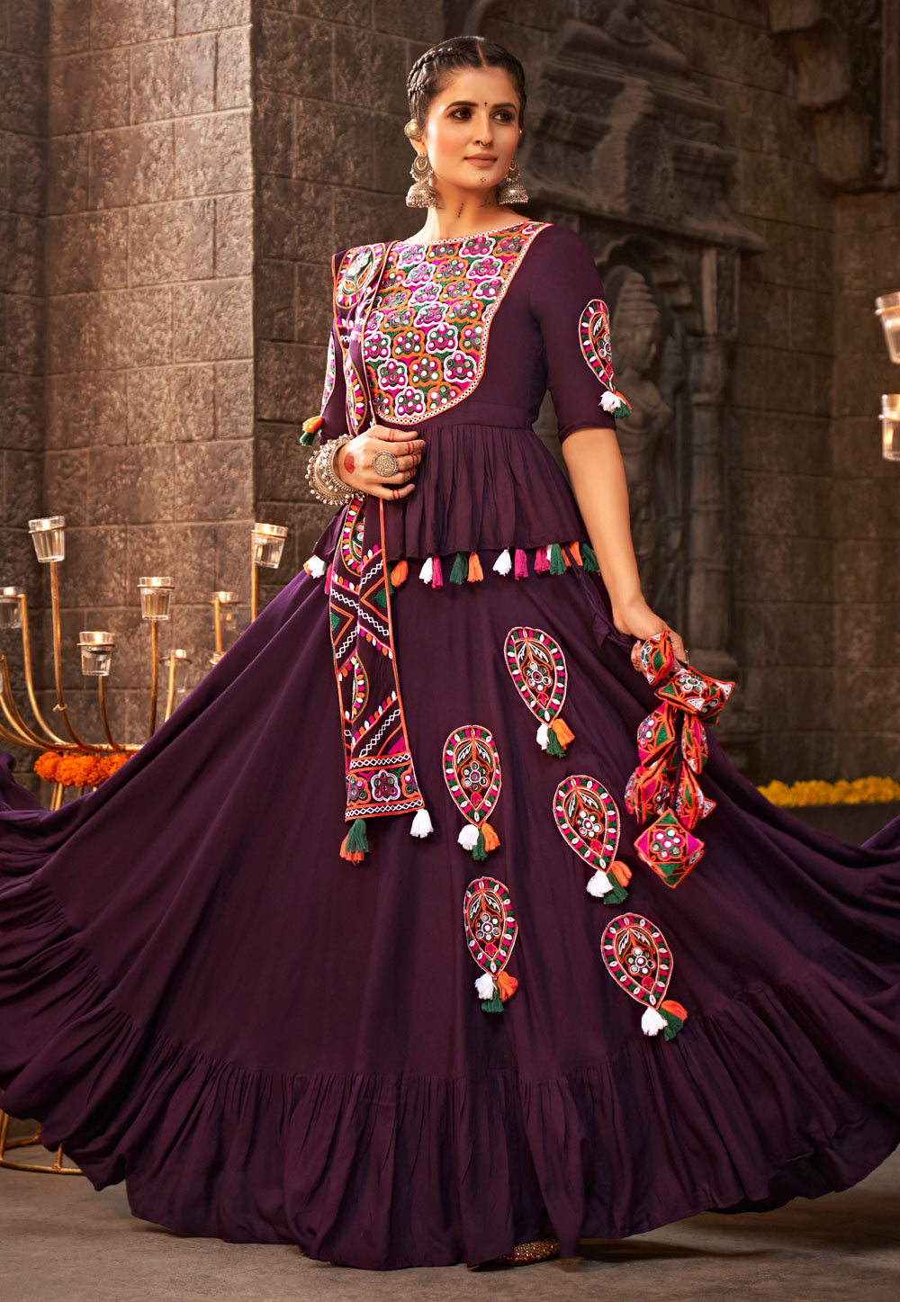 Wine Viscose Rayon Navratri Chaniya Choli 269186