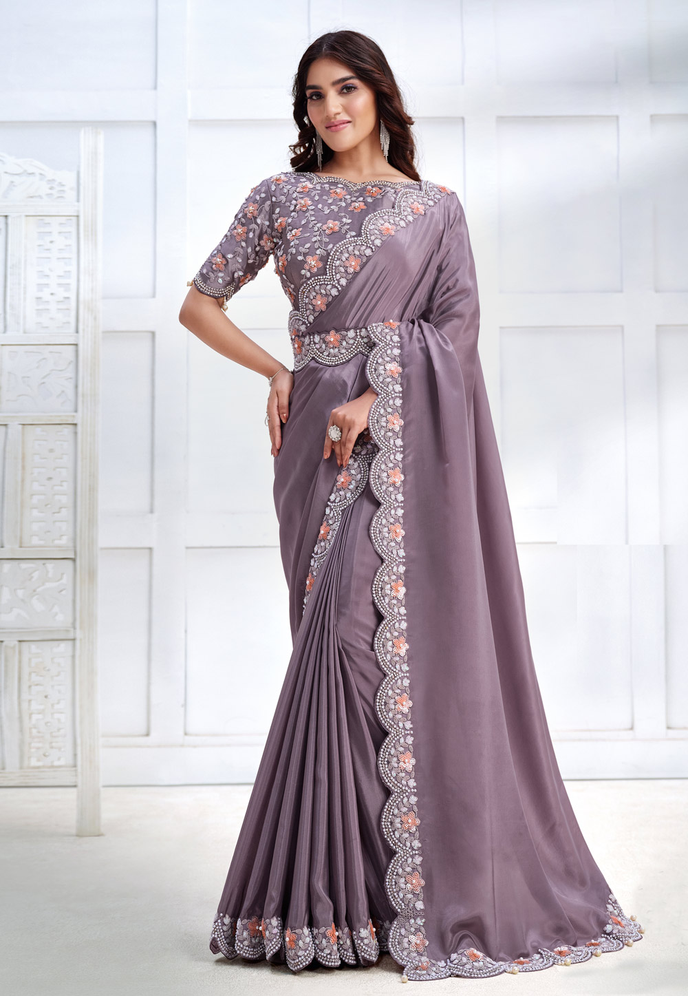 Lavender Crepe Designer Saree 276020