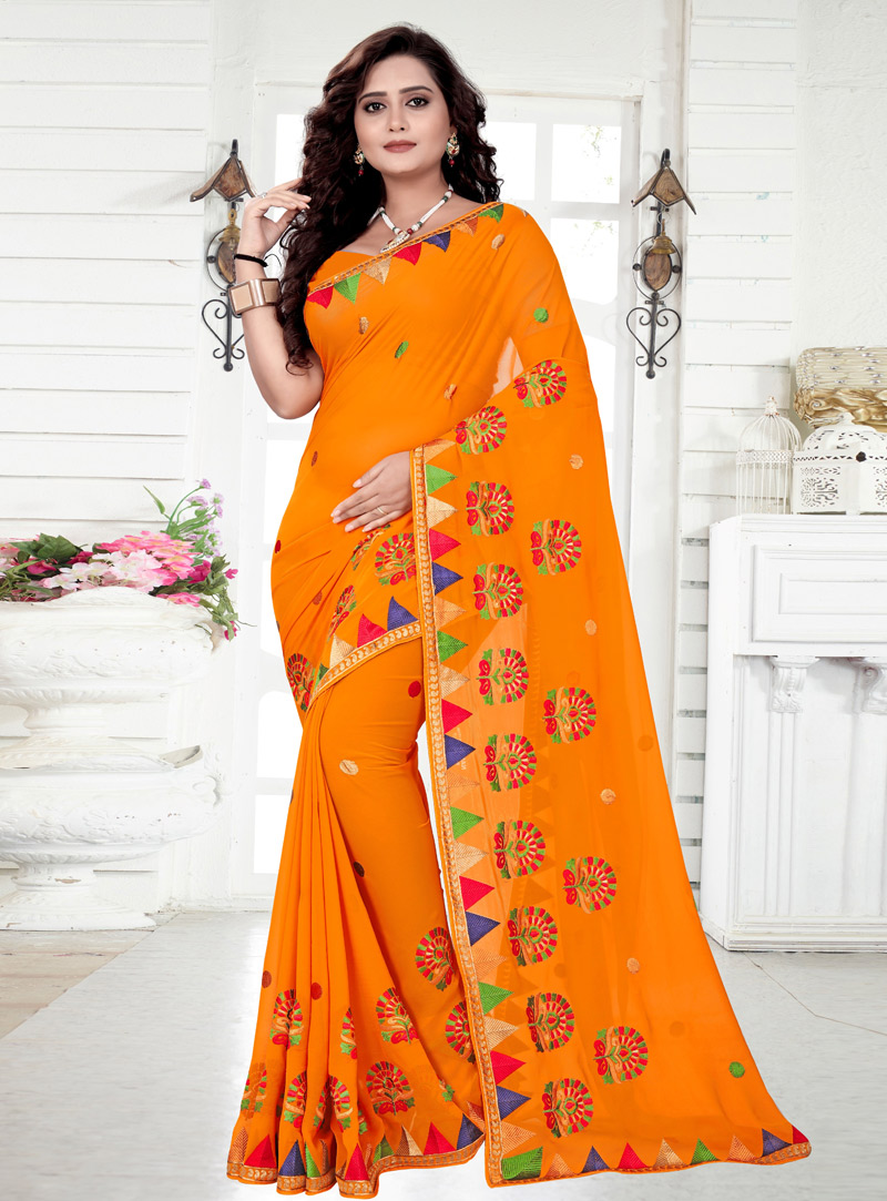 Orange Georgette Festival Wear Saree 143448