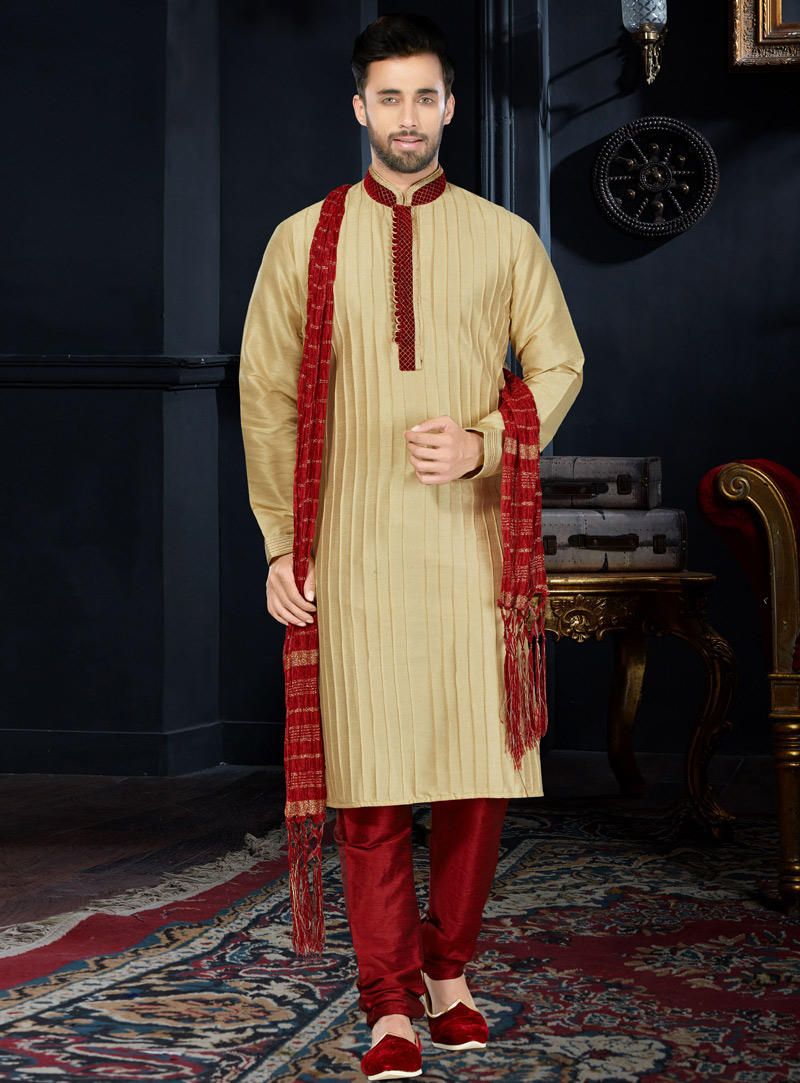 Beige Art Dupion Readymade Kurta Pajama 103761