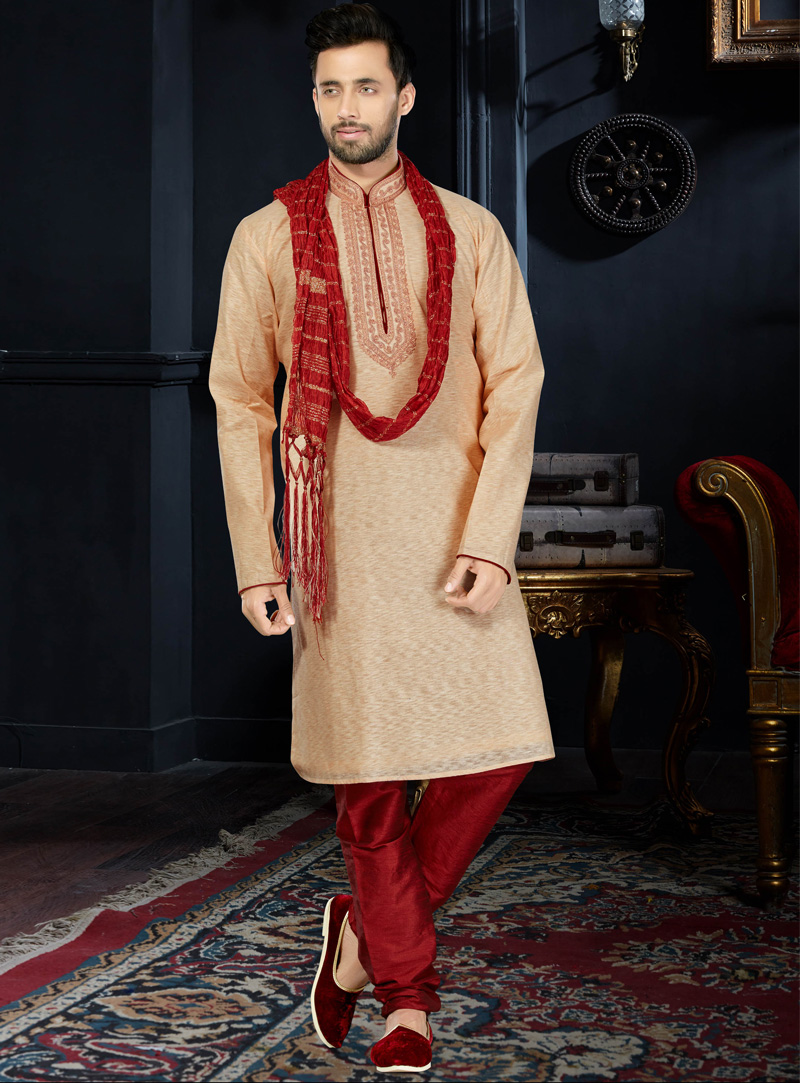 Beige Cotton Readymade Kurta Pajama 103763