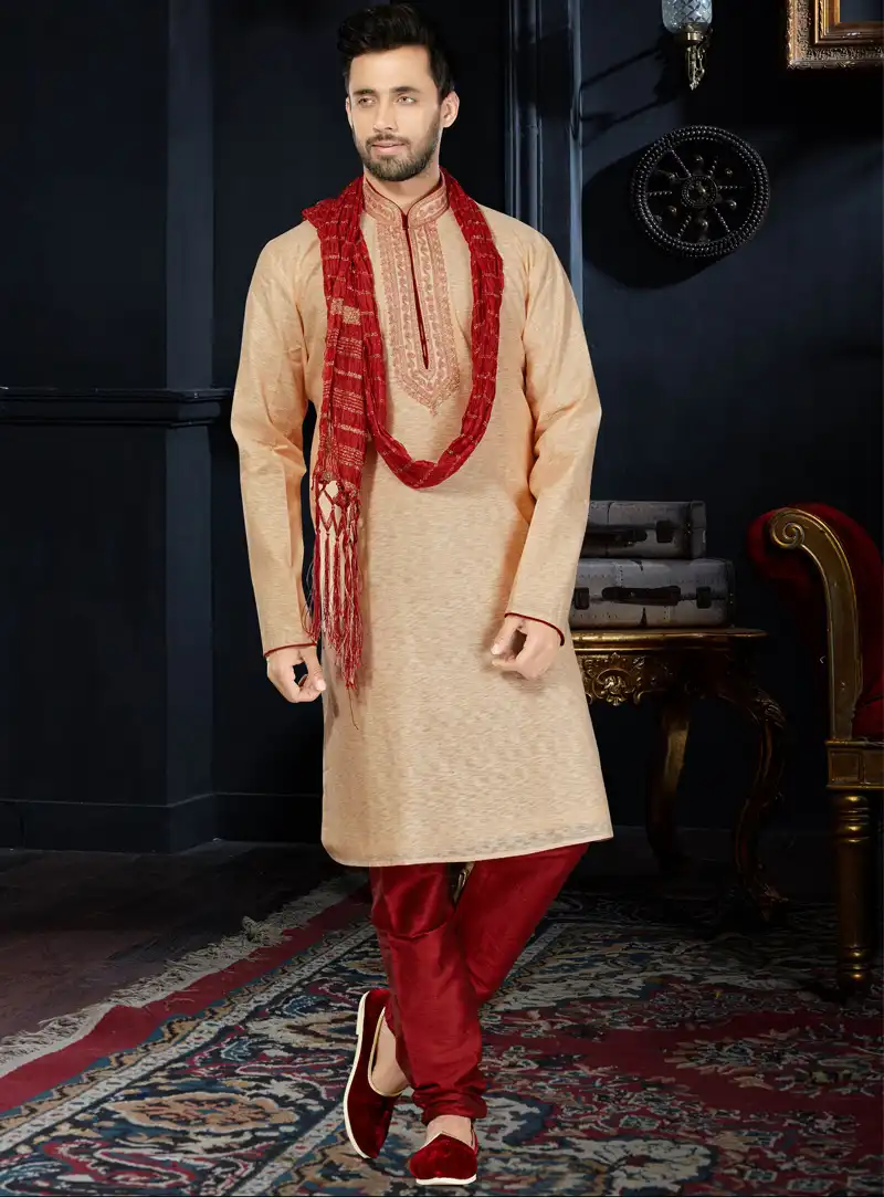 Beige Cotton Readymade Kurta Pajama 103763