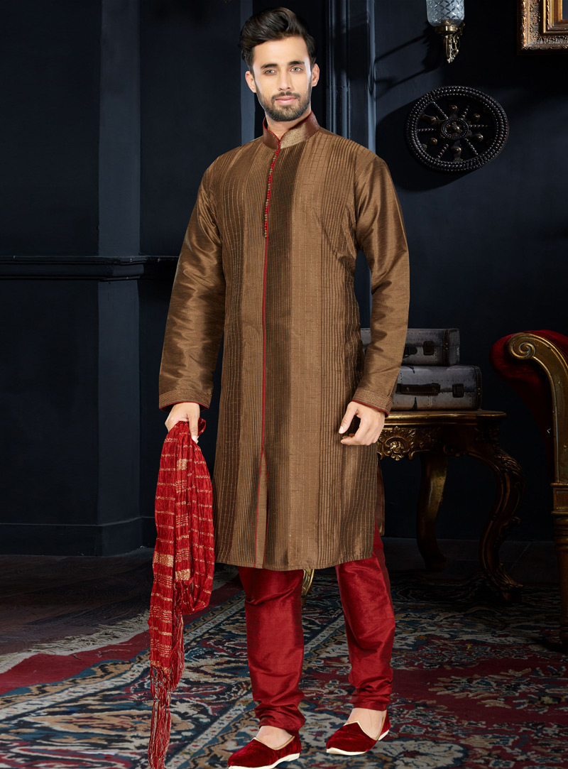 Brown Art Dupion Readymade Kurta Pajama 103765