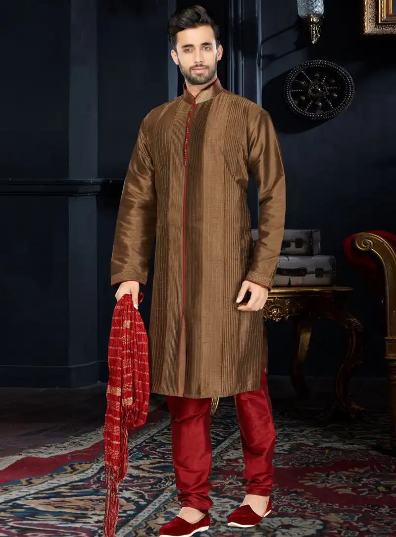 Brown Art Dupion Readymade Kurta Pajama 103765