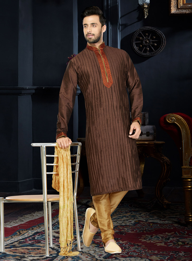 Brown Art Dupion Readymade Kurta Pajama 103767