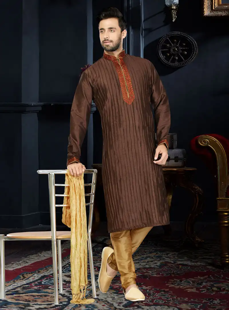 Brown Art Dupion Readymade Kurta Pajama 103767