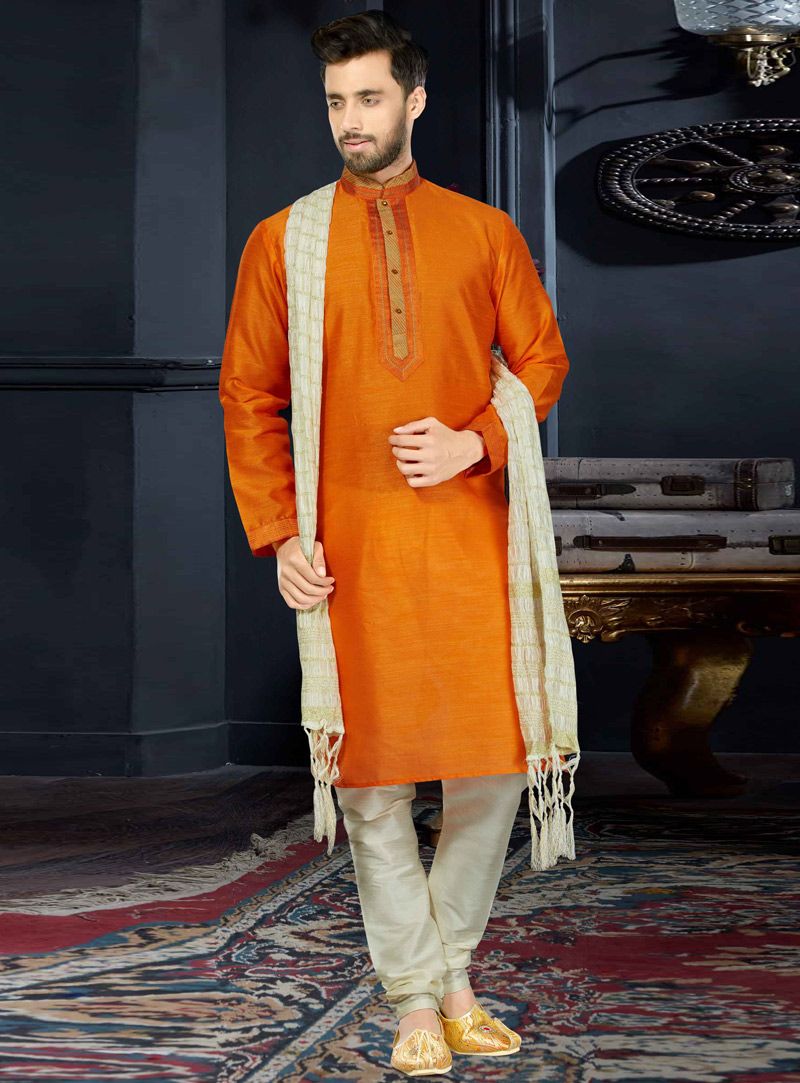 Orange Art Dupion Readymade Kurta Pajama 103809