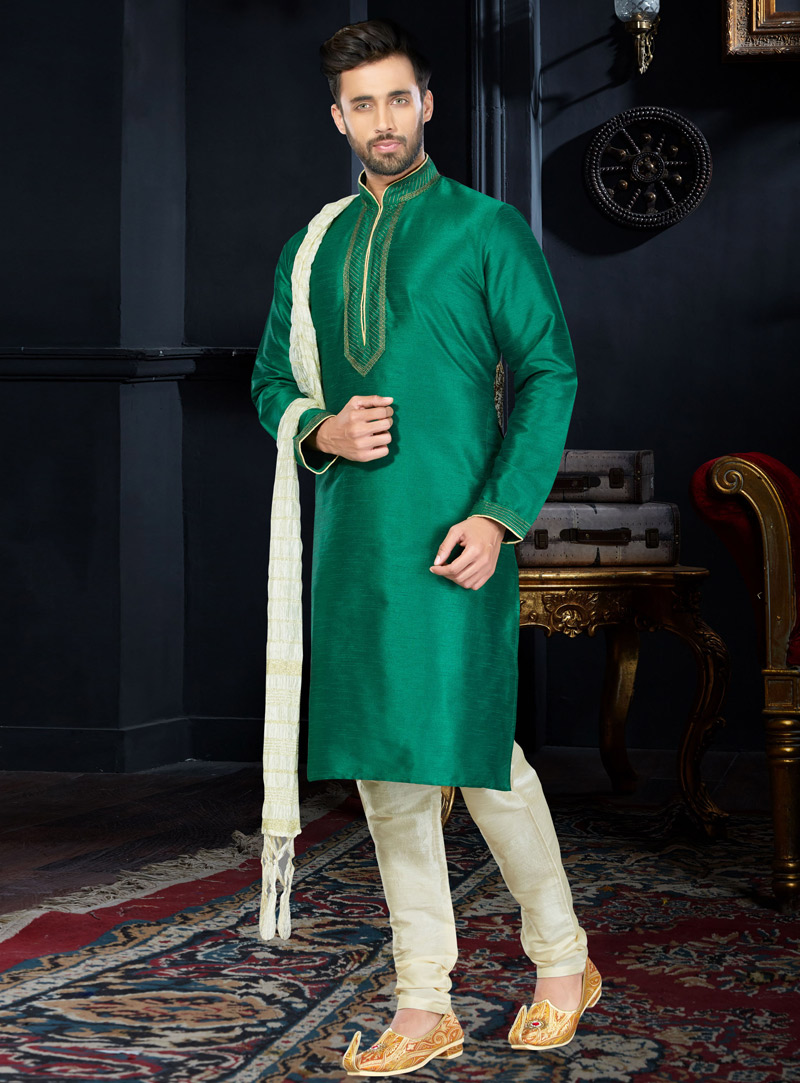 Green Art Dupion Readymade Kurta Pajama 103819