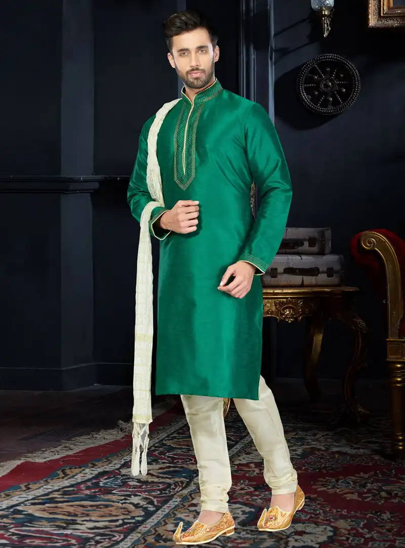 Green Art Dupion Readymade Kurta Pajama 103819