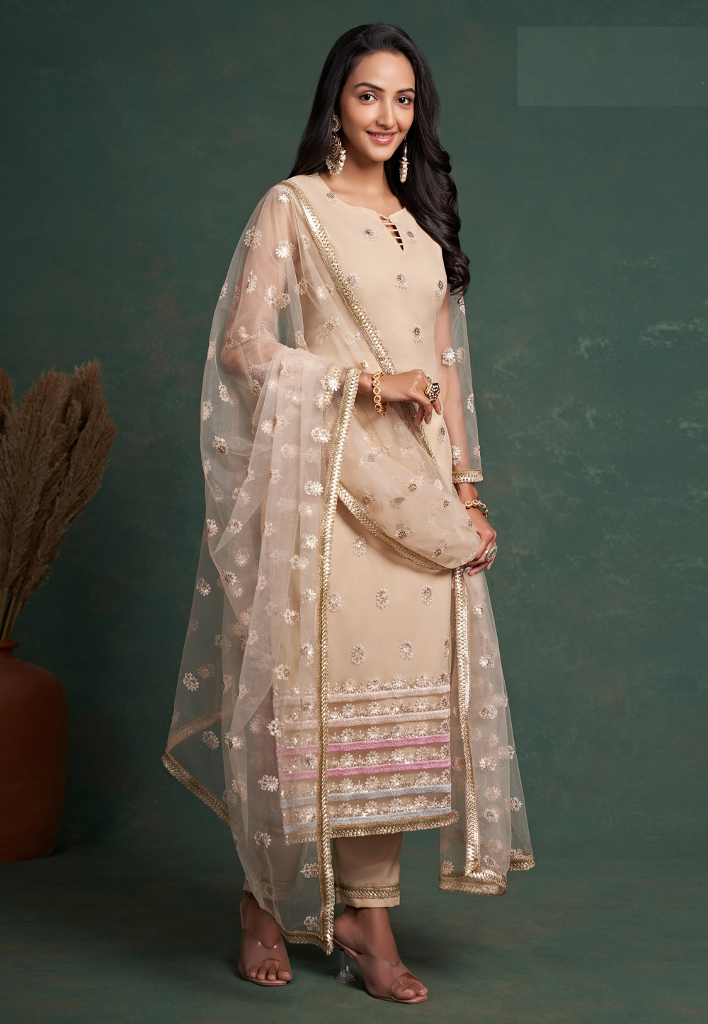 Beige Net Pakistani Suit 265364
