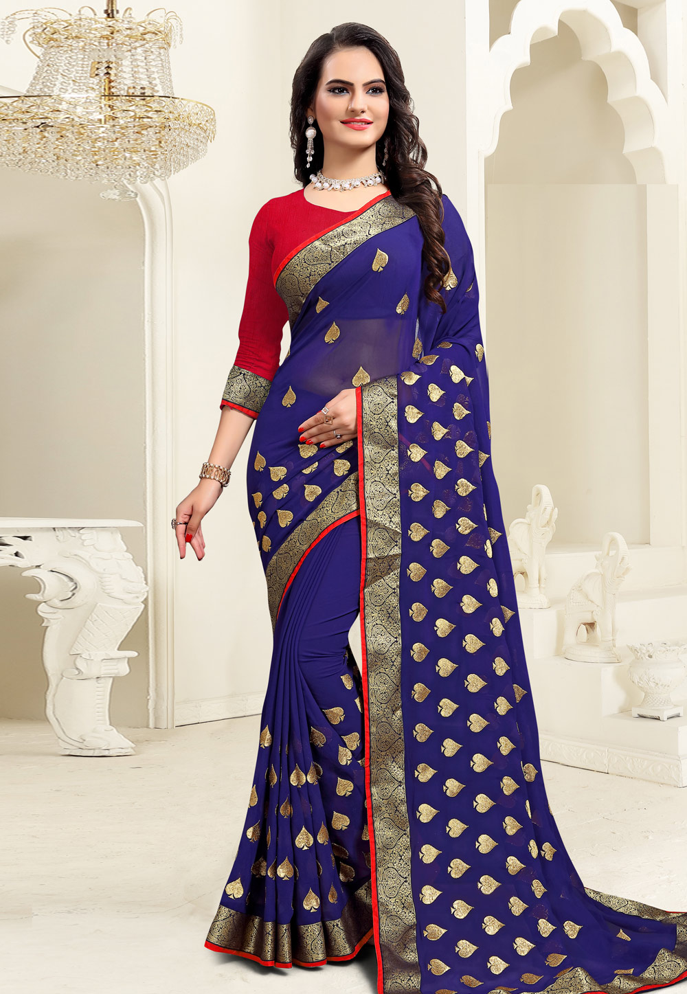 Blue Georgette Festival Wear Saree 206812