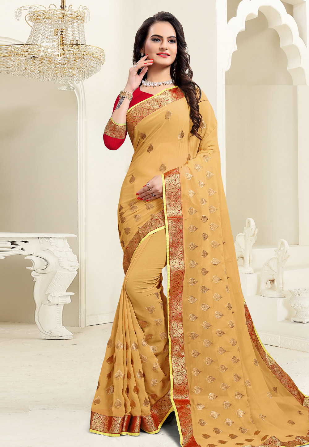 Beige Georgette Festival Wear Saree 206816