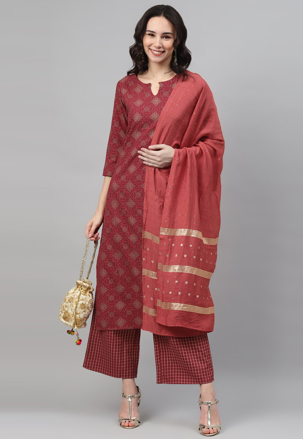 Maroon Rayon Readymade Palazzo Suit 234137