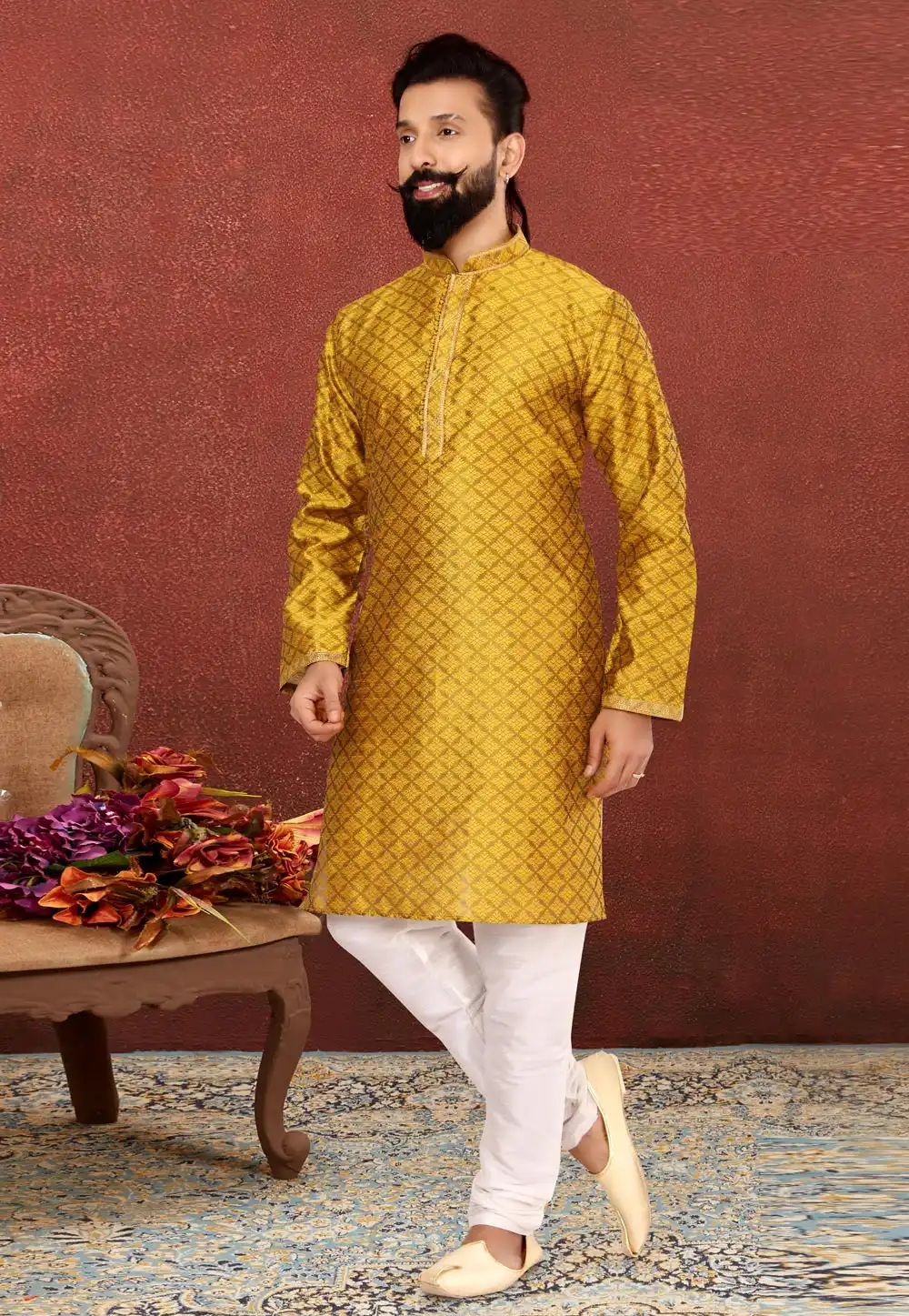 Yellow Art Silk Kurta Pajama 240444