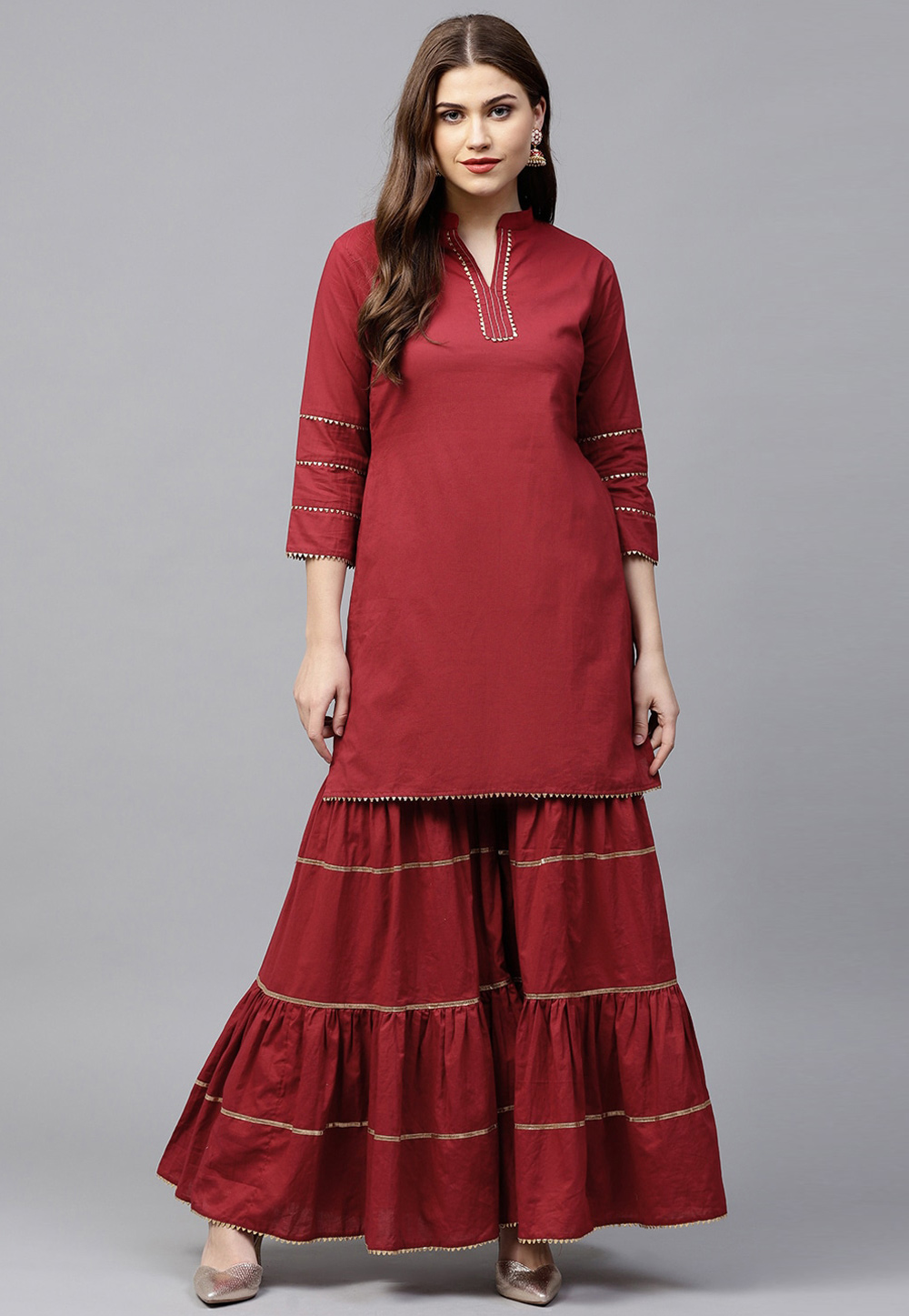 Maroon Rayon Kurta Set With Sharara 232107